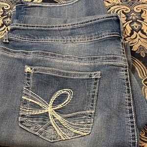 Wallflower Women's Denim Boot Cut Jeans in Blue with Contrast Stitching